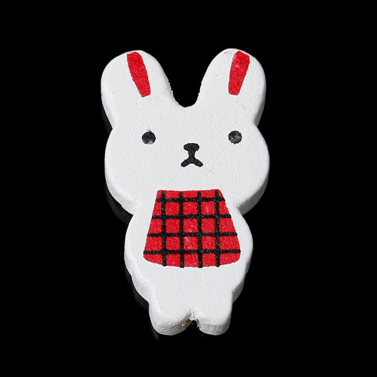 Picture of Wood Easter Spacer Beads Rabbit White Lattice Pattern About 29mm(1 1/8") x 16mm( 5/8"), Hole: Approx 2.1mm, 100 PCs