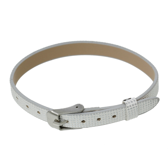 Picture of Faux Leather Wristbands Bracelet Buckle Silver Checker 8.3mm( 3/8") wide, 22.1cm(8 6/8") long, 10 PCs