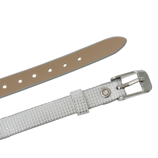 Bild von Edelstahl + Kunstleder Armband Silbrig 8.3mm breit, 22.1cm lang, 10 Stück