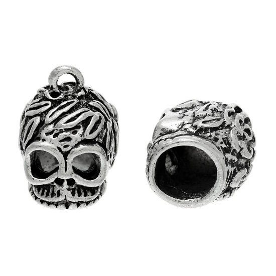 Immagine di Lega di Zinco 3D Charm Ciondoli Halloween Cranio Argento Antico 19mm x 15mm , 5 Pz