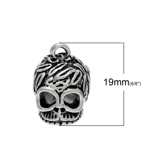 Immagine di Lega di Zinco 3D Charm Ciondoli Halloween Cranio Argento Antico 19mm x 15mm , 5 Pz