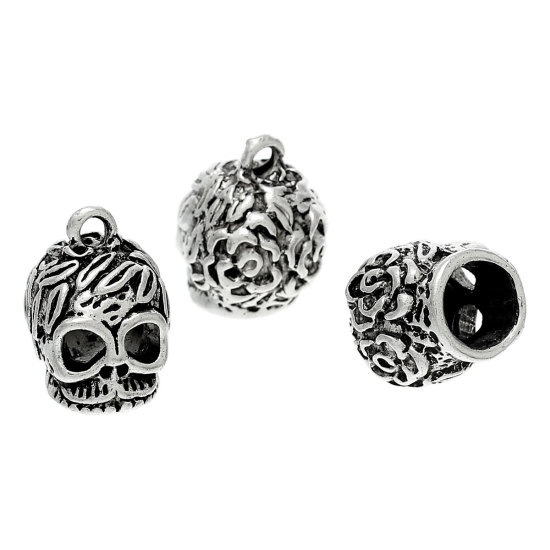 Immagine di Lega di Zinco 3D Charm Ciondoli Halloween Cranio Argento Antico 19mm x 15mm , 5 Pz
