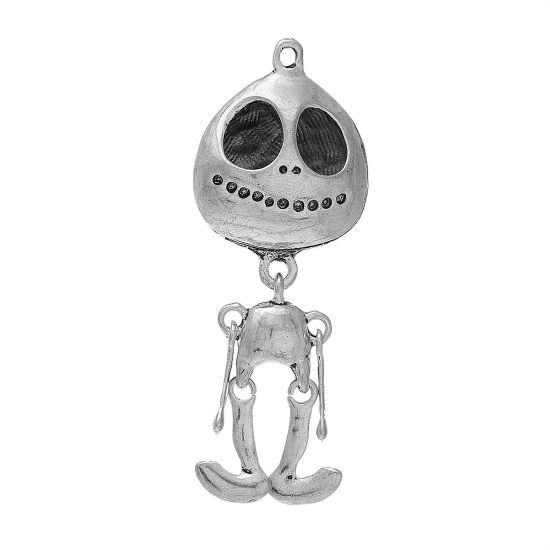 Immagine di Lega di Zinco 3D Charm Ciondoli Extraterrestre Argento Antico Halloween Cranio Scolpito 67mm x 25mm , 2 Pz