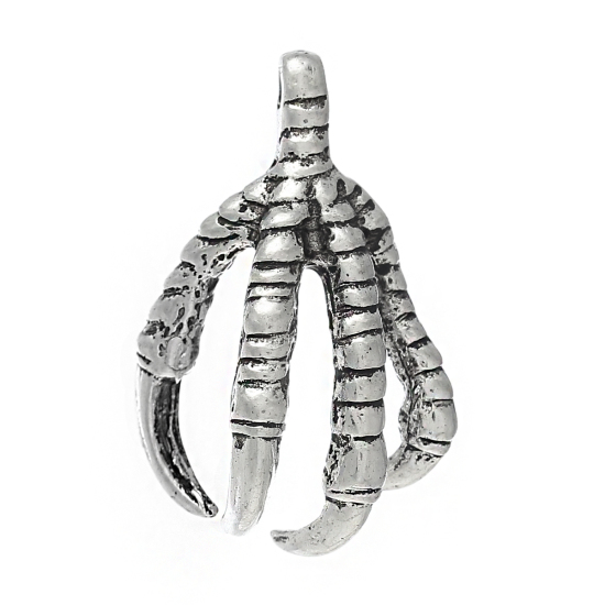 Picture of Zinc Metal Alloy 3D Pendants Eagle Claw Antique Silver Color 34mm(1 3/8") x 23mm( 7/8"), 5 PCs