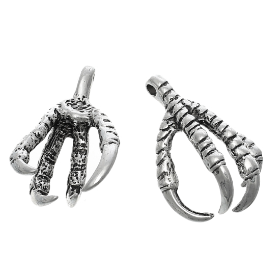 Picture of Zinc Metal Alloy 3D Pendants Eagle Claw Antique Silver Color 34mm(1 3/8") x 23mm( 7/8"), 5 PCs