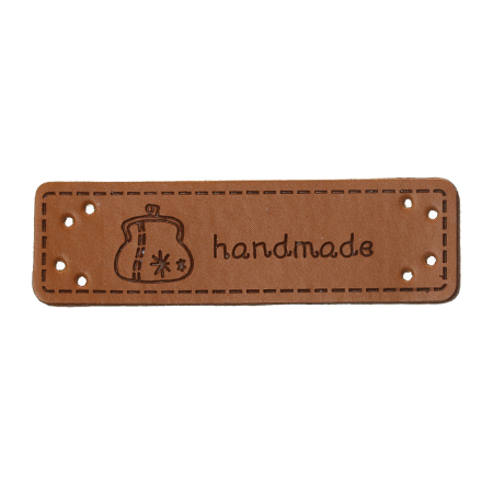 PU Leather Label Rectangle Light Brown Handbag Message "handmade" Pattern 50mm(2") x 15mm( 5/8") , 20 PCs