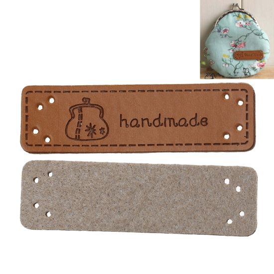 Immagine di PU Etichetta in Pelle Rettangolo Marrone Chiaro Borsetta Forma " Hand Made " 50mm x 15mm , 20 Pz