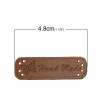 Picture of PU Leather Label Rectangle Light Brown Butterfly Message "Hand made" Pattern 48mm(1 7/8") x 15mm( 5/8") , 20 PCs