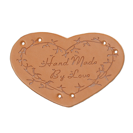 PU Leather Label Heart Light Brown Branch Message "Hand Made By Love" Pattern 45mm(1 6/8") x 30mm(1 1/8") , 20 PCs