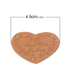 Picture of PU Leather Label Heart Light Brown Branch Message "Hand Made By Love" Pattern 45mm(1 6/8") x 30mm(1 1/8") , 20 PCs