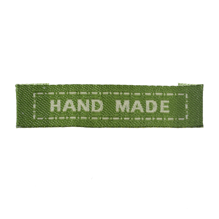 Cotton Woven Printed Labels DIY Scrapbooking Craft Rectangle Light green Message Pattern " Hand Made " 45mm(1 6/8") x 10mm( 3/8"), 200 PCs
