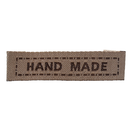 Bild von Baumwolle Gewebtes Etikett DIY Scrapbooking Handwerk Rechteck Khaki Message " Hand Made " 45mmx10mm 200 Stück