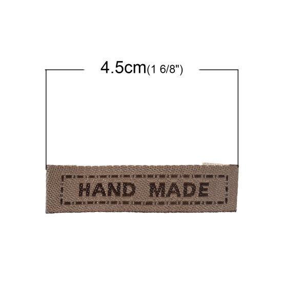 Bild von Baumwolle Gewebtes Etikett DIY Scrapbooking Handwerk Rechteck Khaki Message " Hand Made " 45mmx10mm 200 Stück