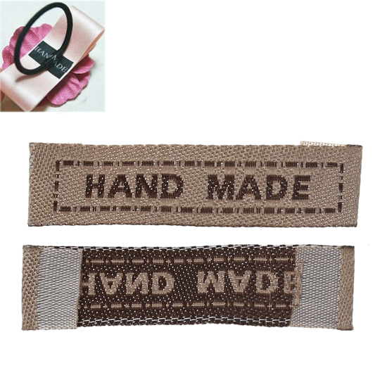 Bild von Baumwolle Gewebtes Etikett DIY Scrapbooking Handwerk Rechteck Khaki Message " Hand Made " 45mmx10mm 200 Stück