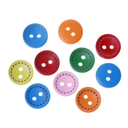 Natural Wood Sewing Button Scrapbooking Round At Random Mixed 2 Holes 15mm( 5/8") Dia, 200 PCs