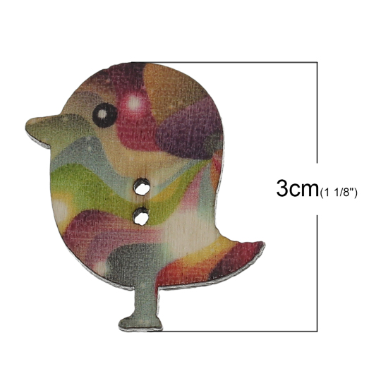 Picture of Natural Wood Sewing Buttons Scrapbooking 2 Holes Bird Animal At Random Mixed 30mm(1 1/8") x 28mm(1 1/8"), 100 PCs