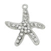 Imagen de Colgantes Aleación + Brillantito de Estrella de mar , Tono de Plata Transparente Diamantes de imitación 28mmx 26mm, 5 Unidades