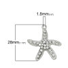 Imagen de Colgantes Aleación + Brillantito de Estrella de mar , Tono de Plata Transparente Diamantes de imitación 28mmx 26mm, 5 Unidades