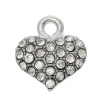 Imagen de Colgantes Aleación + Brillantito de Corazón , Tono de Plata Transparente Diamantes de imitación 13mmx 12mm, 5 Unidades