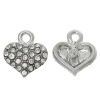 Imagen de Colgantes Aleación + Brillantito de Corazón , Tono de Plata Transparente Diamantes de imitación 13mmx 12mm, 5 Unidades