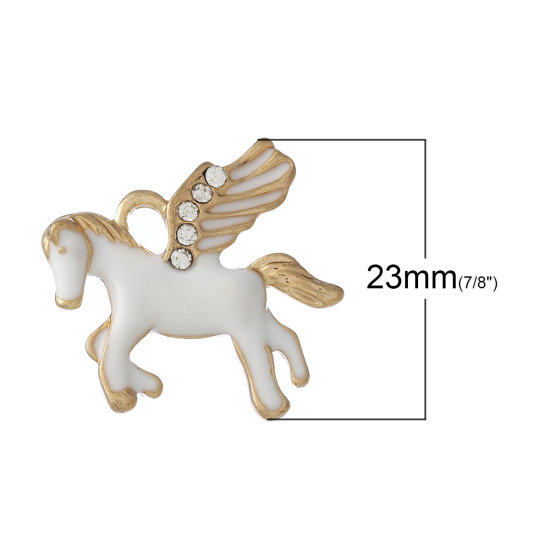 Immagine di Lega + Strass  Charm Ciondoli Pegaso Oro Placcato Bianco Ali Scolpito Trasparente Strass Smalto 24mm x 23mm , 5 Pz