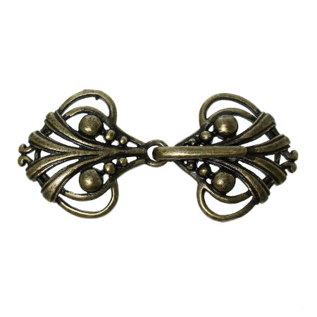 Brass Hook Clasps Heart Antique Bronze 45.0mm(1 6/8") x 21.0mm( 7/8"), 5 Sets