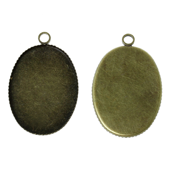 Picture of Brass Cabochon Setting Pendants Oval Antique Bronze (Fits 25mm x 18mm) 29mm(1 1/8") x 19mm( 6/8"), 20 PCs                                                                                                                                                     