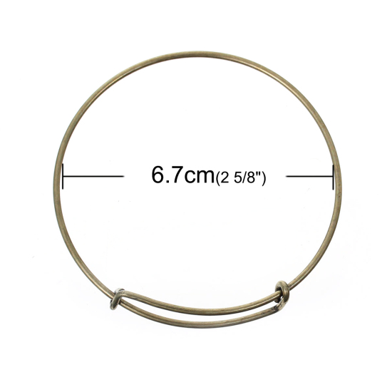 Picture of Brass Expandable Bangle Bracelet, Double Bar, Round Antique Bronze Adjustable From 29cm(11 3/8") - 23cm(9") long, 5 PCs