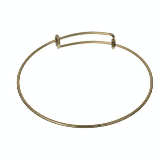 Picture of Brass Expandable Bangle Bracelet, Double Bar, Round Antique Bronze Adjustable From 29cm(11 3/8") - 23cm(9") long, 5 PCs