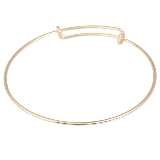 Imagen de Latón Expandible Brazalete Dobles Bares Redondo Oro Rosa 27 - 21cm longitud, 5 Unidades