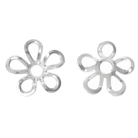 Picture of Brass Beads Caps Flower Silver Plated Hollow (Fit Beads Size: 6mm Dia.) 9mm x 9mm, 200 PCs
