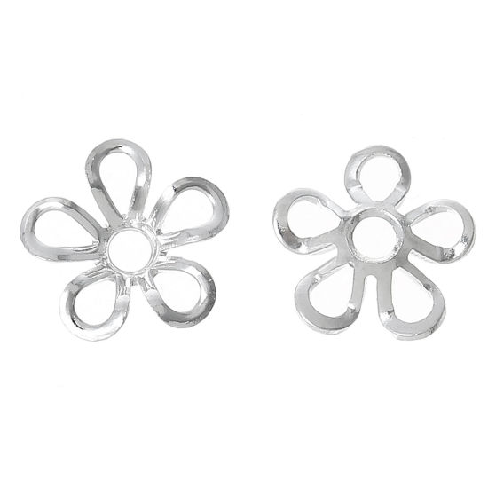 Image de Coupelles en Laiton Fleur Argenté Creux (Apparié à Perle: 6mm Dia) 9mm x 9mm, 200 Pcs                                                                                                                                                                         