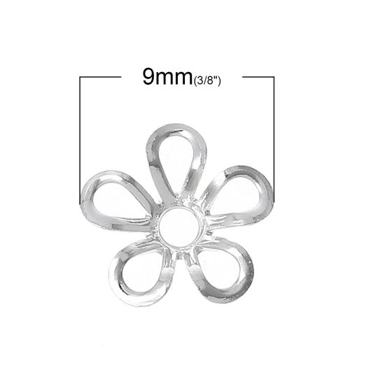 Image de Coupelles en Laiton Fleur Argenté Creux (Apparié à Perle: 6mm Dia) 9mm x 9mm, 200 Pcs                                                                                                                                                                         