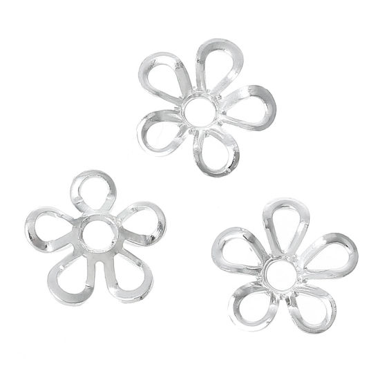 Image de Coupelles en Laiton Fleur Argenté Creux (Apparié à Perle: 6mm Dia) 9mm x 9mm, 200 Pcs                                                                                                                                                                         