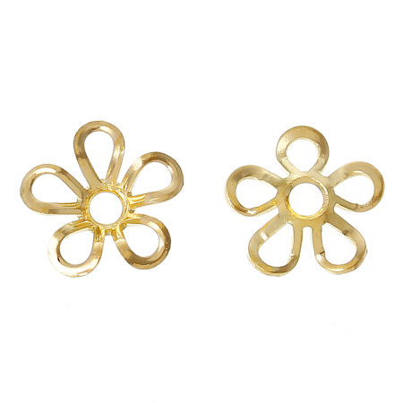 Picture of Brass Filigree Beads Caps Flower Gold Plated (Fits 16mm Beads) 9mm( 3/8") x 9mm( 3/8"), 200 PCs