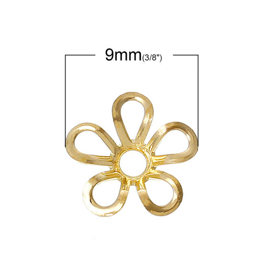 Picture of Brass Filigree Beads Caps Flower Gold Plated (Fits 16mm Beads) 9mm( 3/8") x 9mm( 3/8"), 200 PCs                                                                                                                                                               