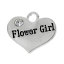 Image de Pendentifs Charme Forme Cœur Gravé Caractère gravé Mots " Flower Girl" en Alliage de zinc+Strass Plaqué Argent avec Strass Transparent 16mm x14mm( 5/8" x 4/8"), 10 Pcs
