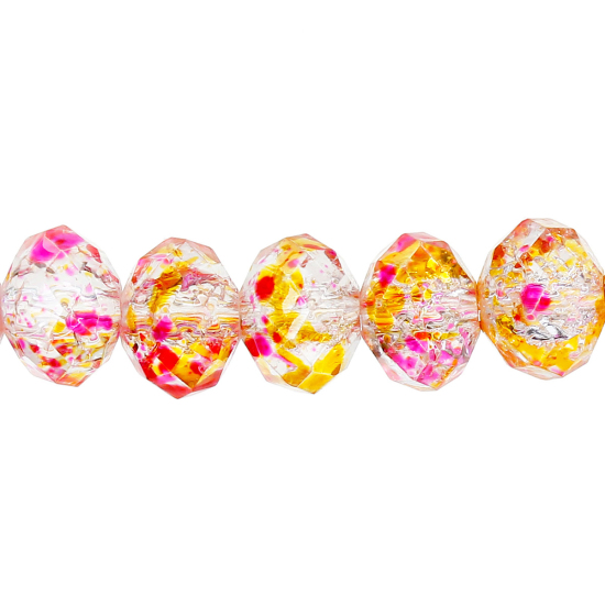 Image de Perles en Verre Forme Rond Multicolore Motif Tachetures à facettes Transparent, Diamètre: 8mm, Tailles de Trous: 1.6mm, 2 Enfilades ( 43cm Long/Enfliade, Environ 72PCs/Enfilade )