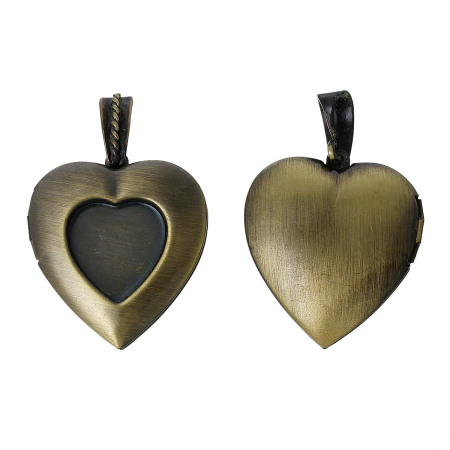Zinc Based Alloy Picture Photo Locket Frame Pendants Heart Antique Bronze (Fits 21mm x20mm 16mm x16mm) 43mm(1 6/8") x 30mm(1 1/8"), 2 PCs