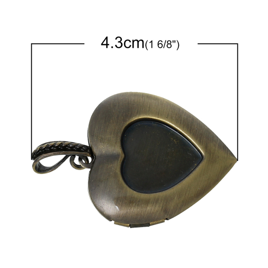 Immagine di Lega di Zinco Charm Ciondoli Cuore Tono del Bronzo Basi per Cabochon (Adatto 16mm x 16mm) 43mm x 30mm, 2 Pz