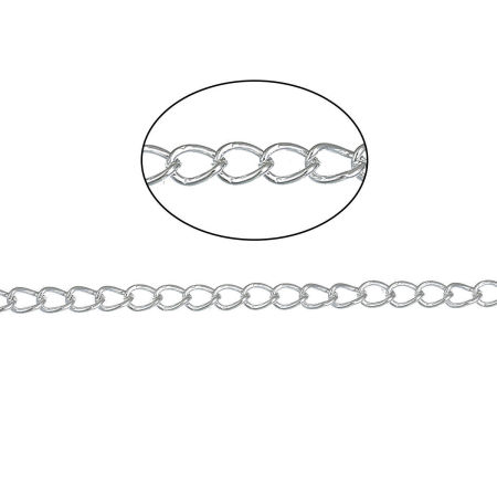 Zinklegierung Offen Panzerkette Kette Versilbert 5x3mm, 100 Meter
