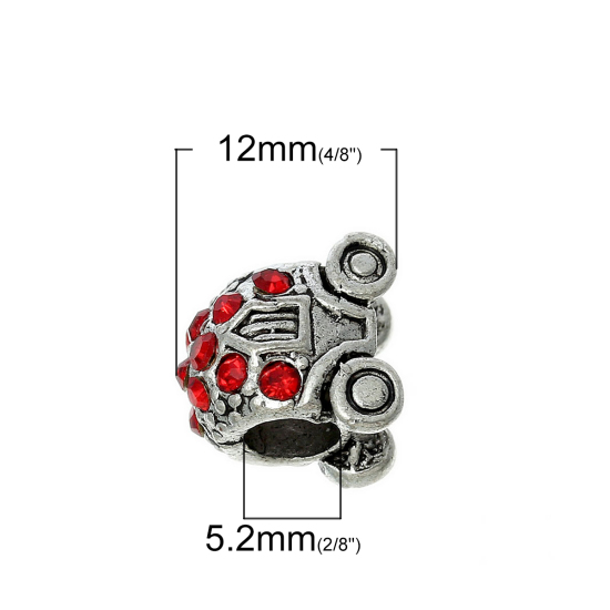 Image de Perles à Gros Trou au Style Européen en Alliage de Zinc Voiture Argent Antique à Strass Couleur au Hasard Env. 12mm x 12mm, Tailles de Trous: 5.2mm, 5 Pcs