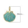 Picture of Zinc Metal Alloy Charm Pendants Shell Gold Plated Peacock Blue Enamel 25mm(1") x 20mm( 6/8"), 10 PCs