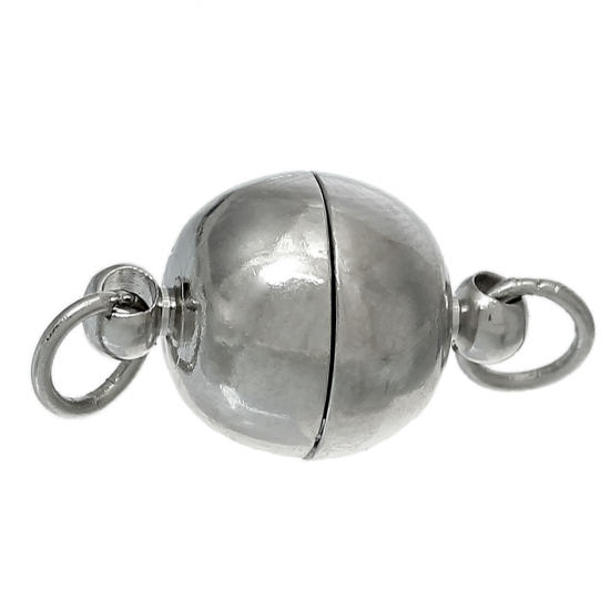 Picture of Zinc Based Alloy & Magnetic Hematite Magnetic Clasps Round Silver Tone 25mm x 10mm, 10 Sets