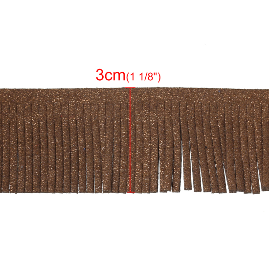 Picture of Velvet Faux Suede Fringe Tassel Trim Dark Coffee Glitter 30mm(1 1/8"), 2 M