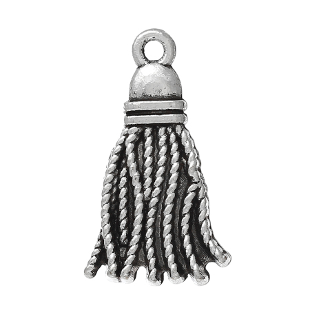 Bild von Zinklegierung Charm Anhänger Quast Antiksilber 20mm x 12mm, 20 Stücke