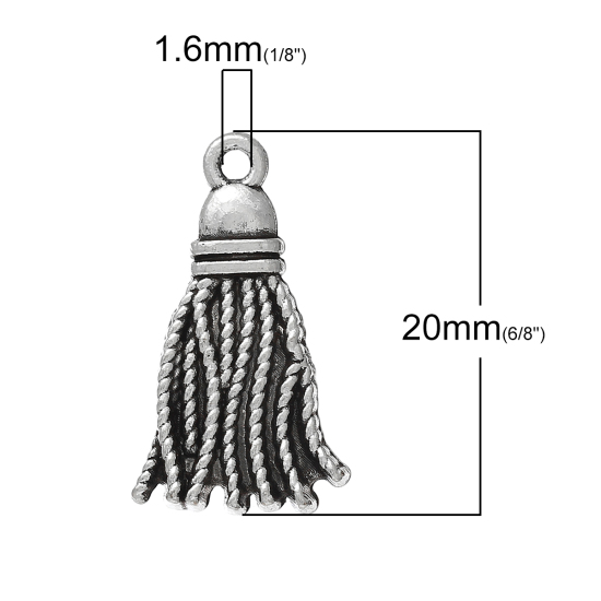Picture of Zinc Metal Alloy Charm Pendants Tassel Antique Silver Color 20mm(6/8") x 12mm( /8"), 20 PCs