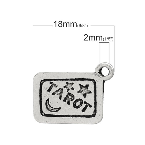 Image de Pendentifs en Alliage de Zinc Rectangle Argent Vieilli Etoiles  Gravé Mots " TAROT " 18mm x 14mm, 20 Pcs