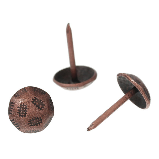 Picture of Iron Based Alloy Sofa Chair Table Foot Glide Nails Scrapbooking Round Antique Copper 11mm( 3/8") Dia, 100 PCs