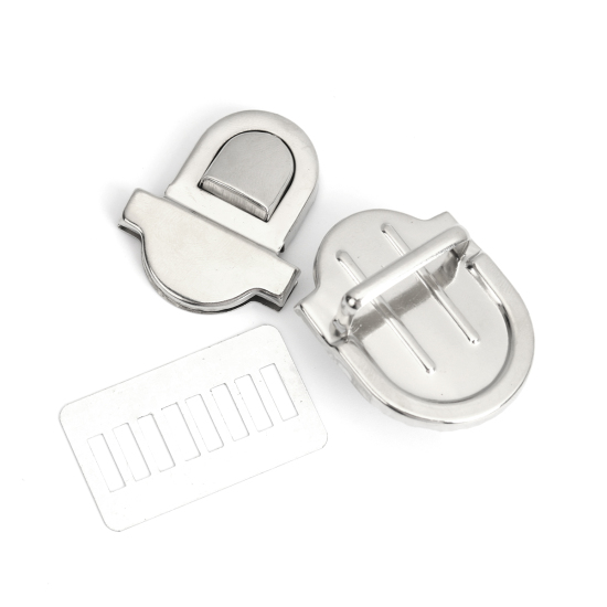 Picture of Iron Based Alloy Purse Handbag Lock Clasps Closure Silver Tone 4.6x3.4cm(1 6/8"x1 3/8") 4.4x3.5cm(1 6/8"x1 3/8") 4.1x3.4cm(1 5/8" x1 3/8"), 5 Sets(3 PCs/Set)